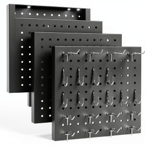 Hipidian Black 12x12 Metal Pegboard 4 Pcs Heavy Duty Wall Mount Panel-0